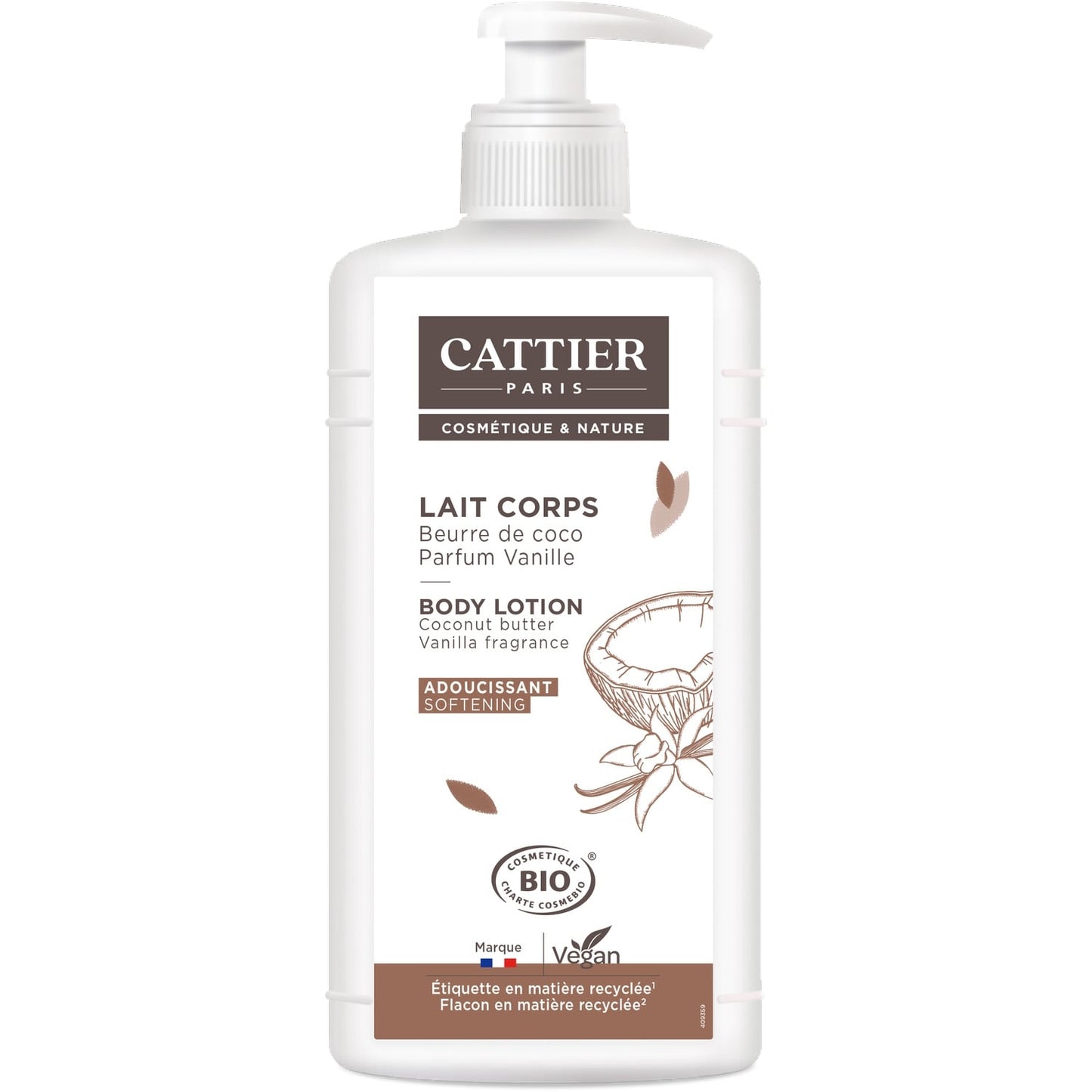 Lait Corps Adoucissant Hydratant Coco et Vanille Bio CATTIER 