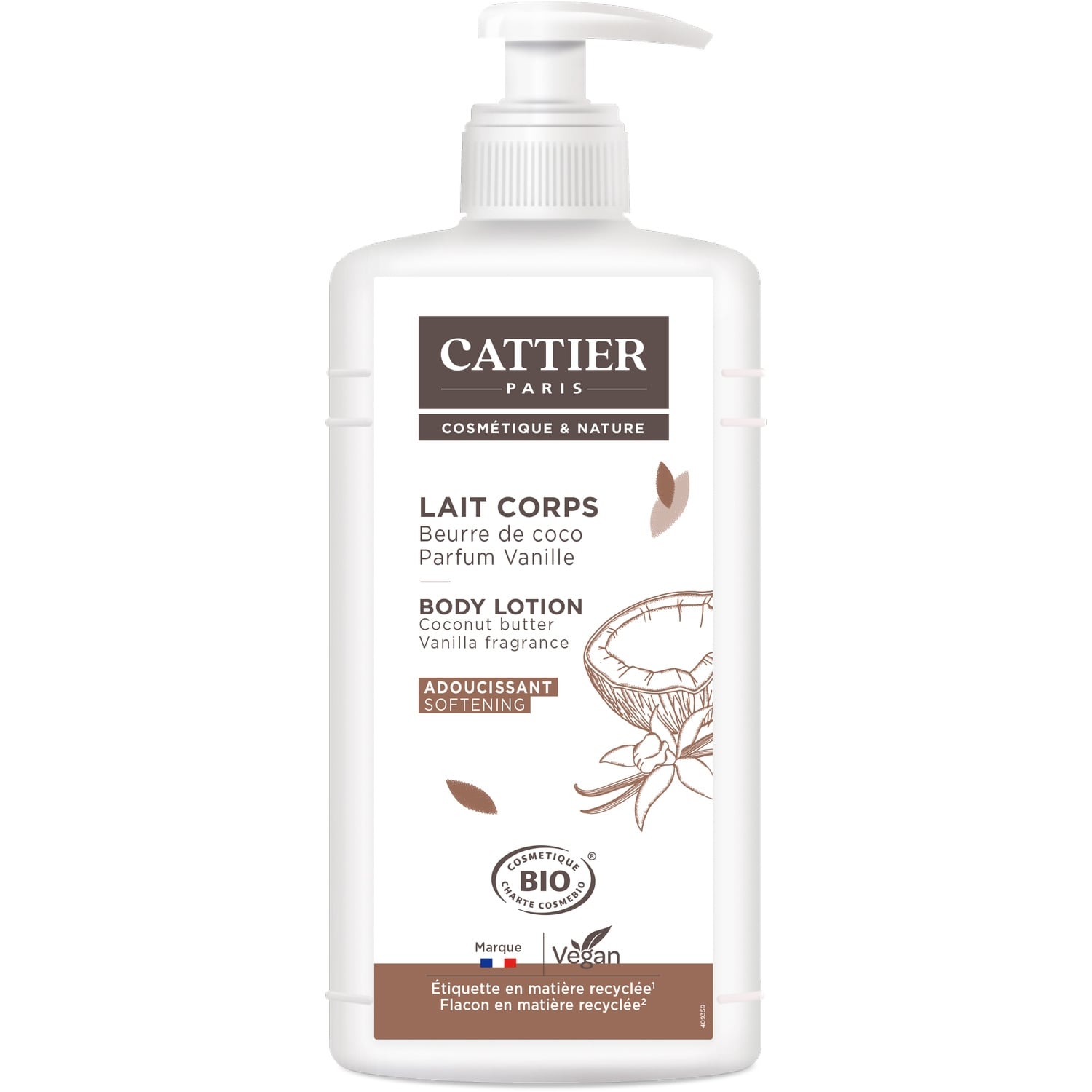 Lait Corps Adoucissant Hydratant Coco et Vanille Bio CATTIER 