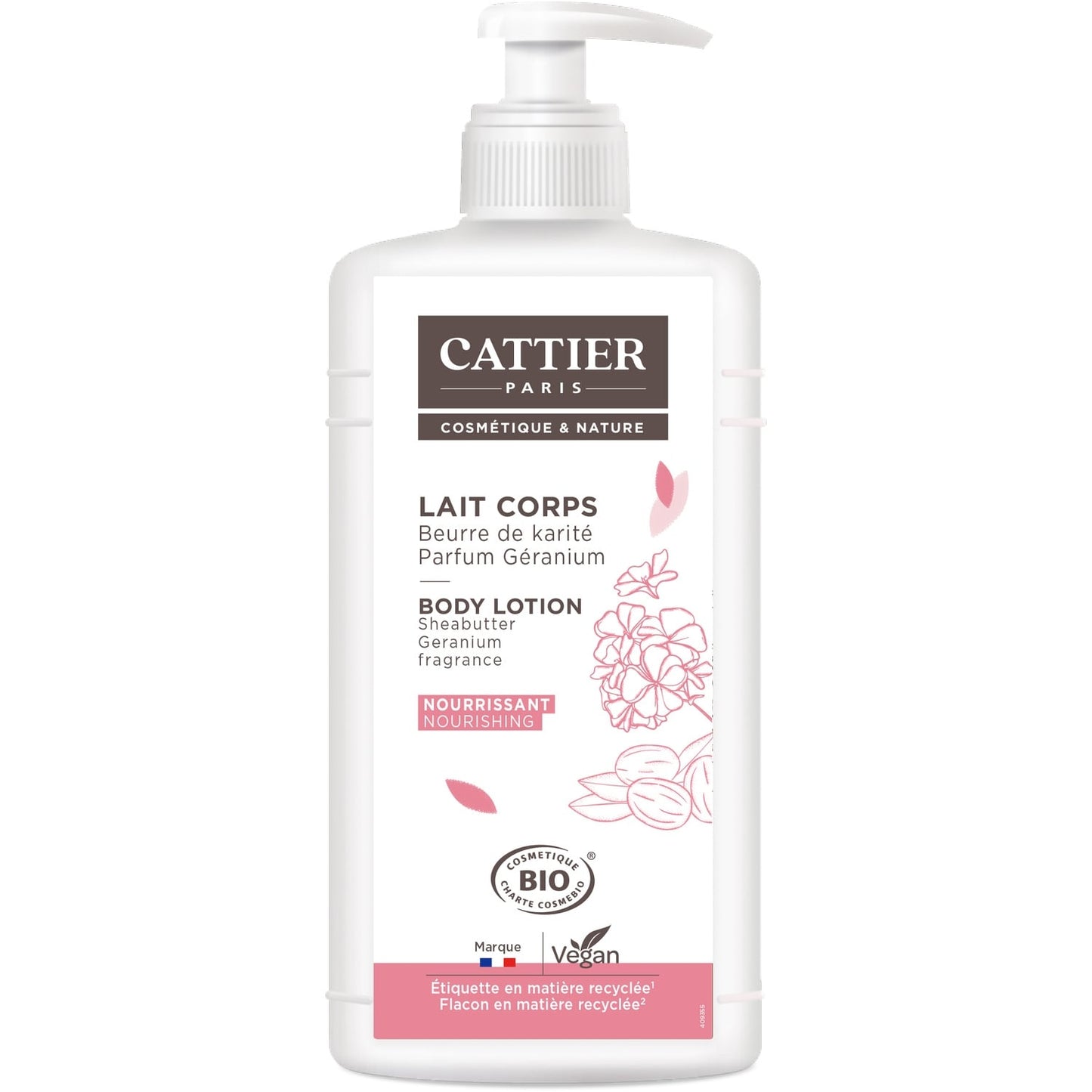 Lait Corps Peau Sèche à Très Sèche Nourrissant Hydratant Karité et Géranium Bio CATTIER 