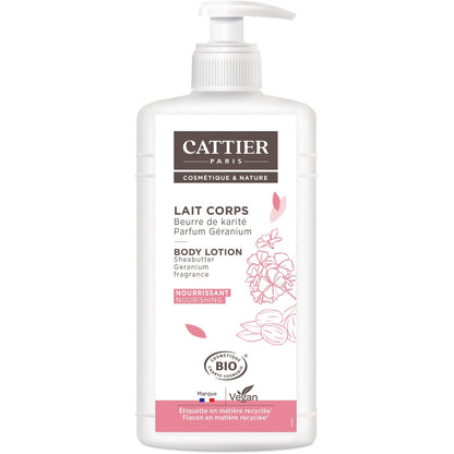 Lait Corps Peau Sèche à Très Sèche Nourrissant Hydratant Karité et Géranium Bio CATTIER 