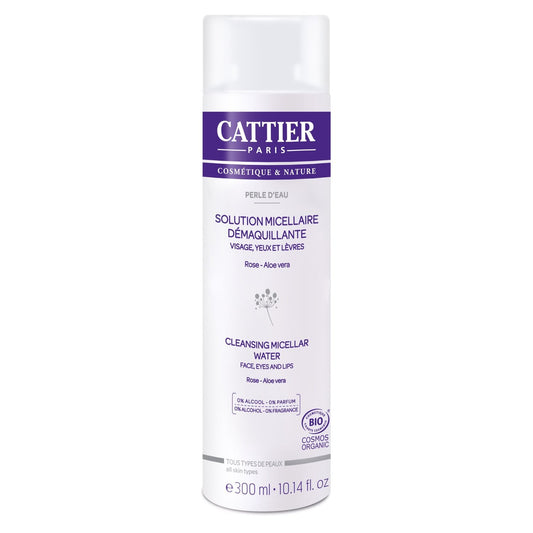 Eau Micellaire Visage Yeux Lèvres Peau Sensible Perle d'Eau Aloe Vera Bio CATTIER le flacon de 300mL