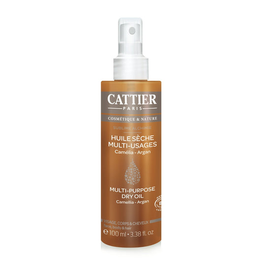 Huile Sèche Multi-Usages Hydratante et Sublimatrice Camélia Argan Jojoba Bio CATTIER le flacon de 100mL