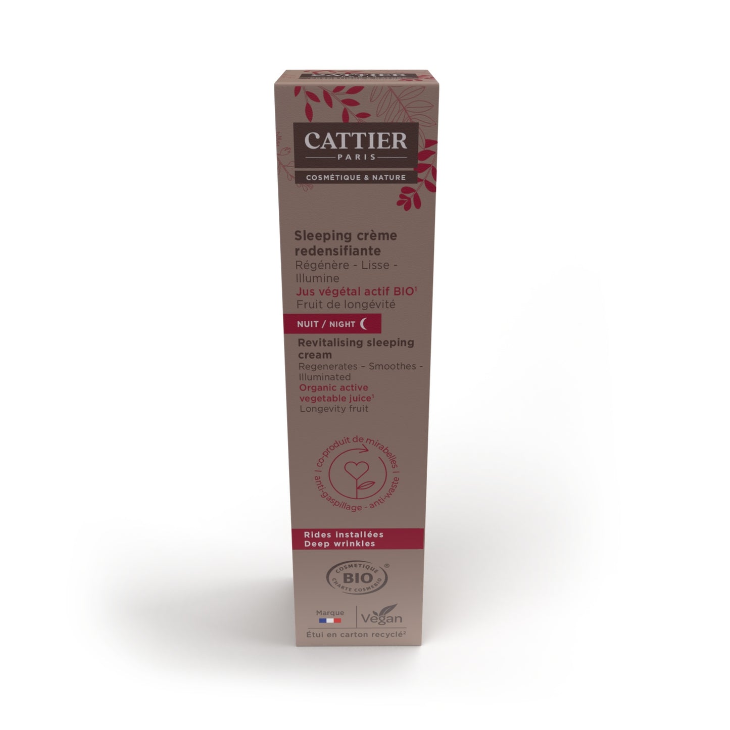 Crème Sleeping Redensifiante Nuit Visage Et Décolleté Anti-âge Régénère Lisse Illumine Rides Installées Riche Réconfortante Bio CATTIER 
