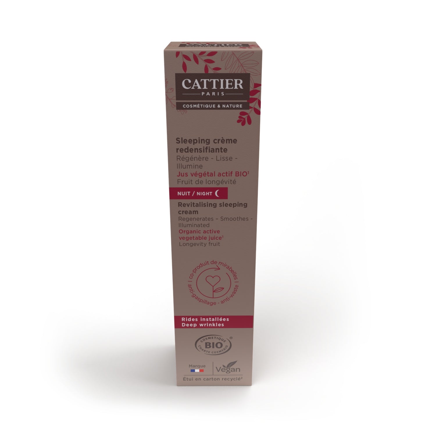 Crème Sleeping Redensifiante Nuit Visage Et Décolleté Anti-âge Régénère Lisse Illumine Rides Installées Riche Réconfortante Bio CATTIER 