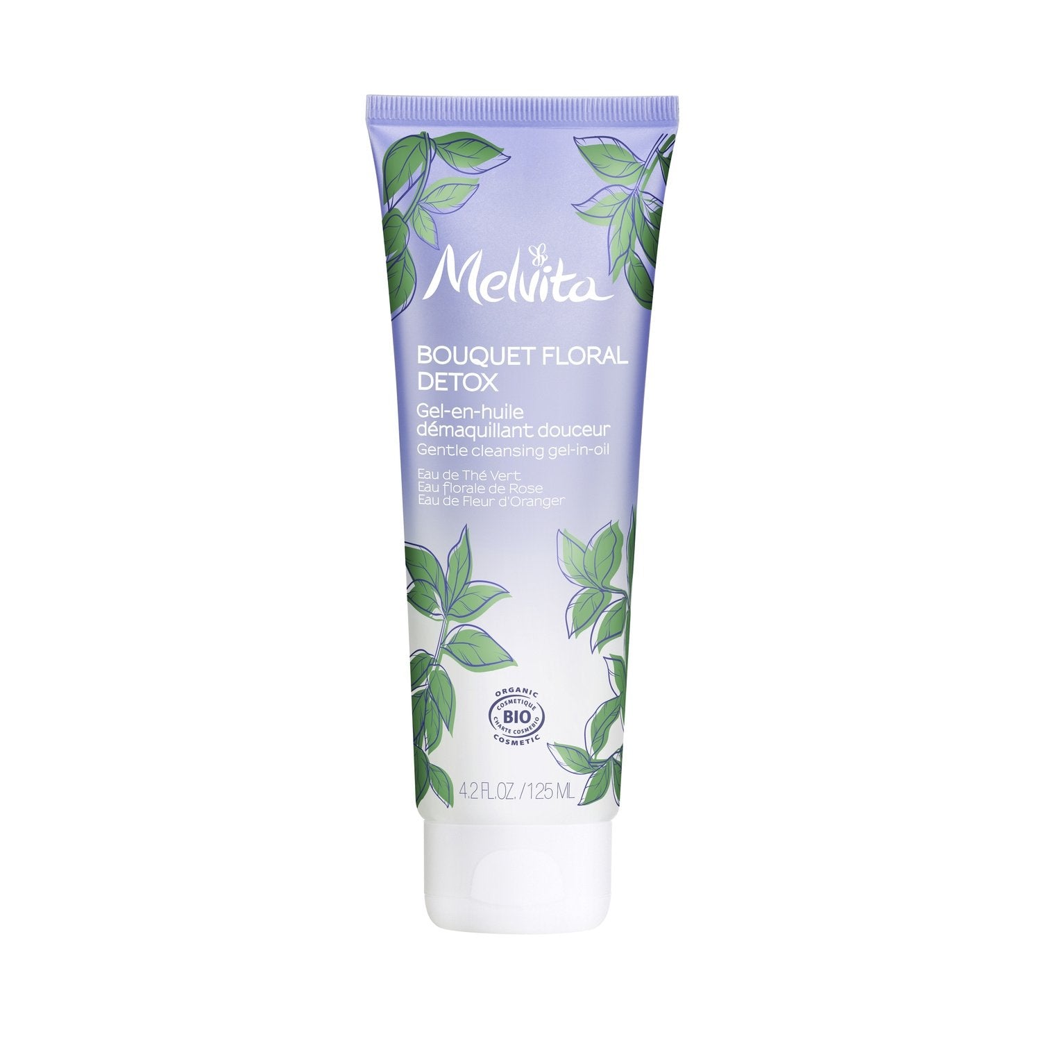 Gel Visage Toutes Peaux Démaquillant Détox au Thé Vert Rose et Fleur d'Oranger MELVITA le tube de 125mL