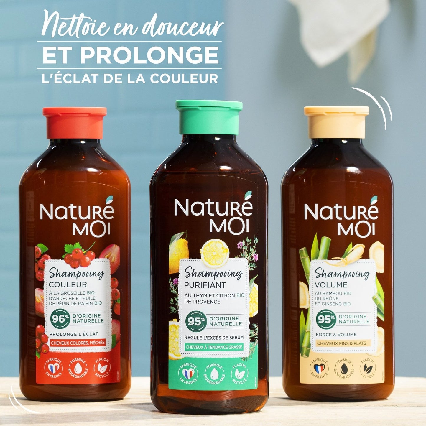 Shampoing Couleur Cheveux Colorés Méchés Groseille Bio d'Ardèche et Huile de Pépin de Raisin Bio NATURE MOI