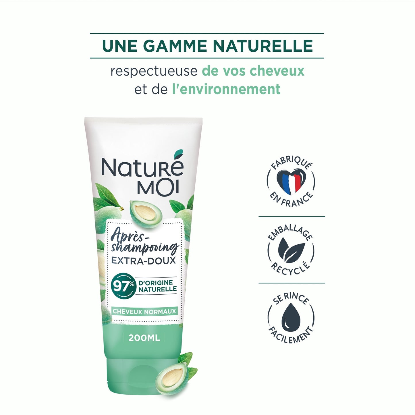 Après-Shampoing Démêlant Hydratant pour Cheveux normaux Extrait d'Amande Douce Bio de Provence NATURE MOI 