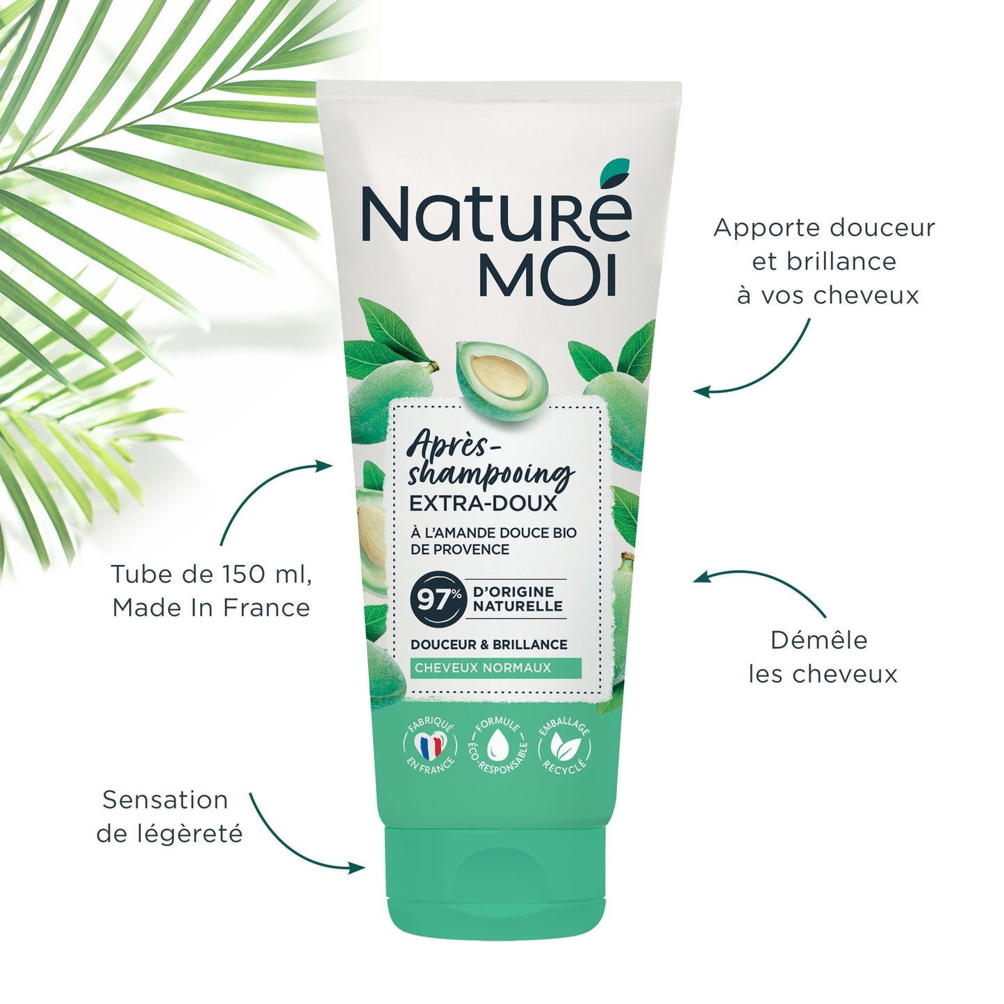 Après-Shampoing Démêlant Hydratant pour Cheveux normaux Extrait d'Amande Douce Bio de Provence NATURE MOI 