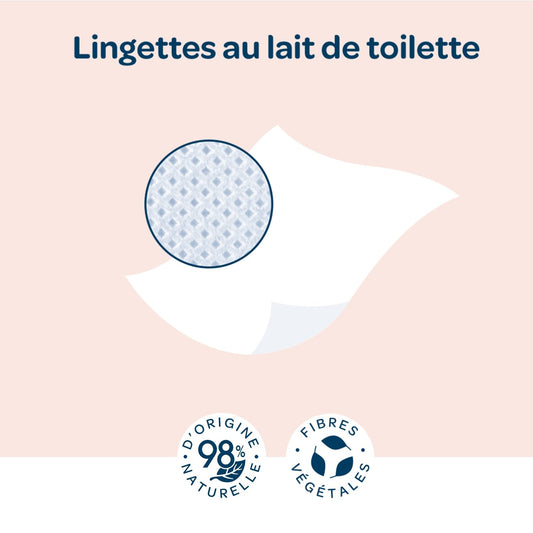 Lingettes Bébé Nettoyantes Corps et Visage Lait de Toilette BIOLANE