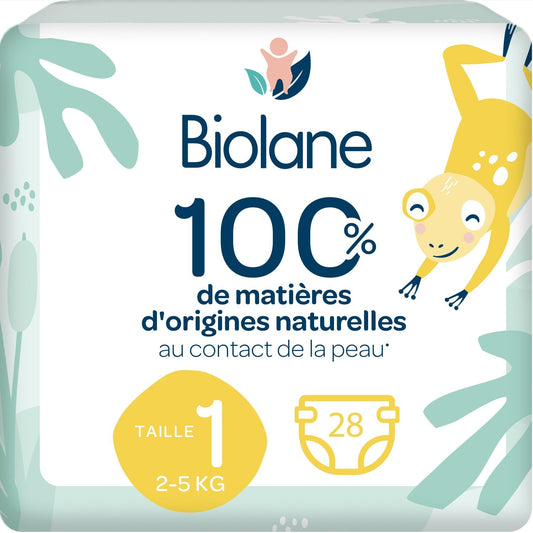 Couches Bébé Taille 1 2-5kg Naturelles BIOLANE le paquet de 28 couches