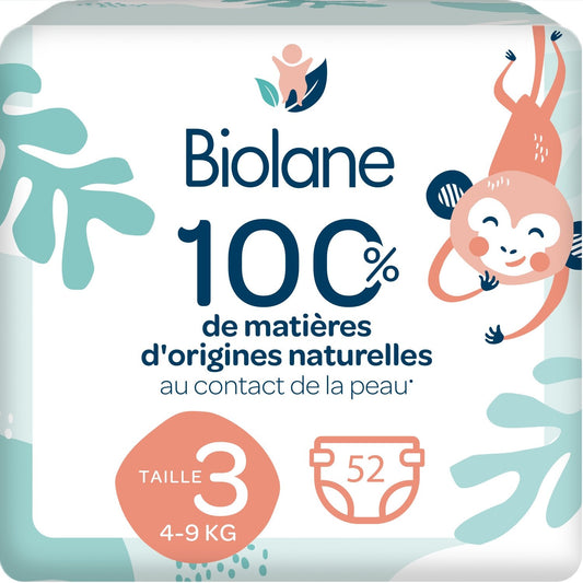 Couches Bébé Taille 3 4-9kg Naturelles BIOLANE le paquet de 52 couches