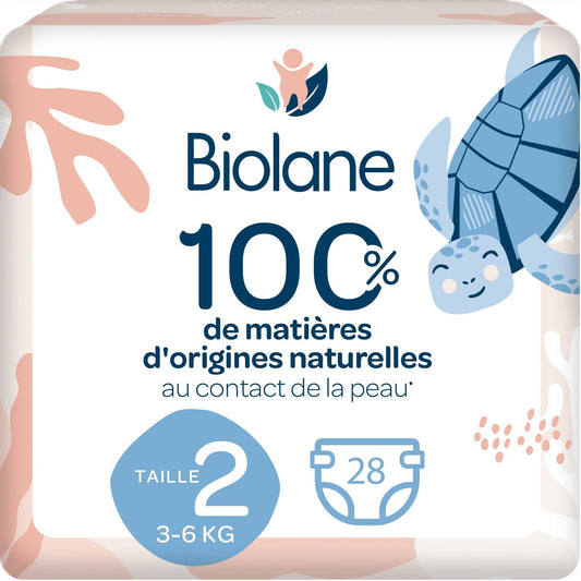 Couches Bébé Taille 2 3-6kg Naturelles BIOLANE le paquet de 28 couches