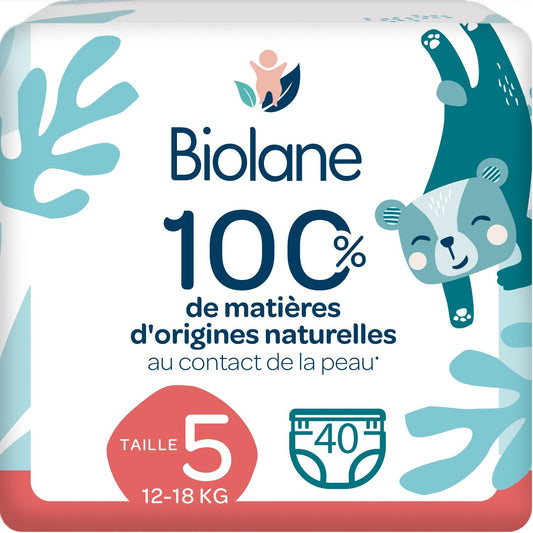 Couches-Culottes Taille 5 12-18kg Naturelles BIOLANE le paquet de 40 couches culottes
