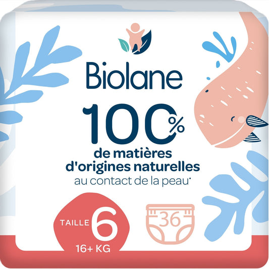 Couches-Culottes Taille 6 16kg+ Naturelles BIOLANE le paquet de 36 couches culottes
