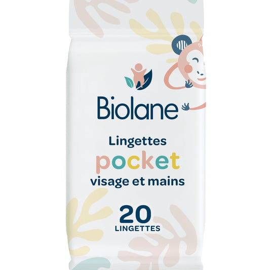 Lingettes Bébé Nettoyantes Visage et Mains Ph Physiologique BIOLANE le paquet pocket de 20 lingettes