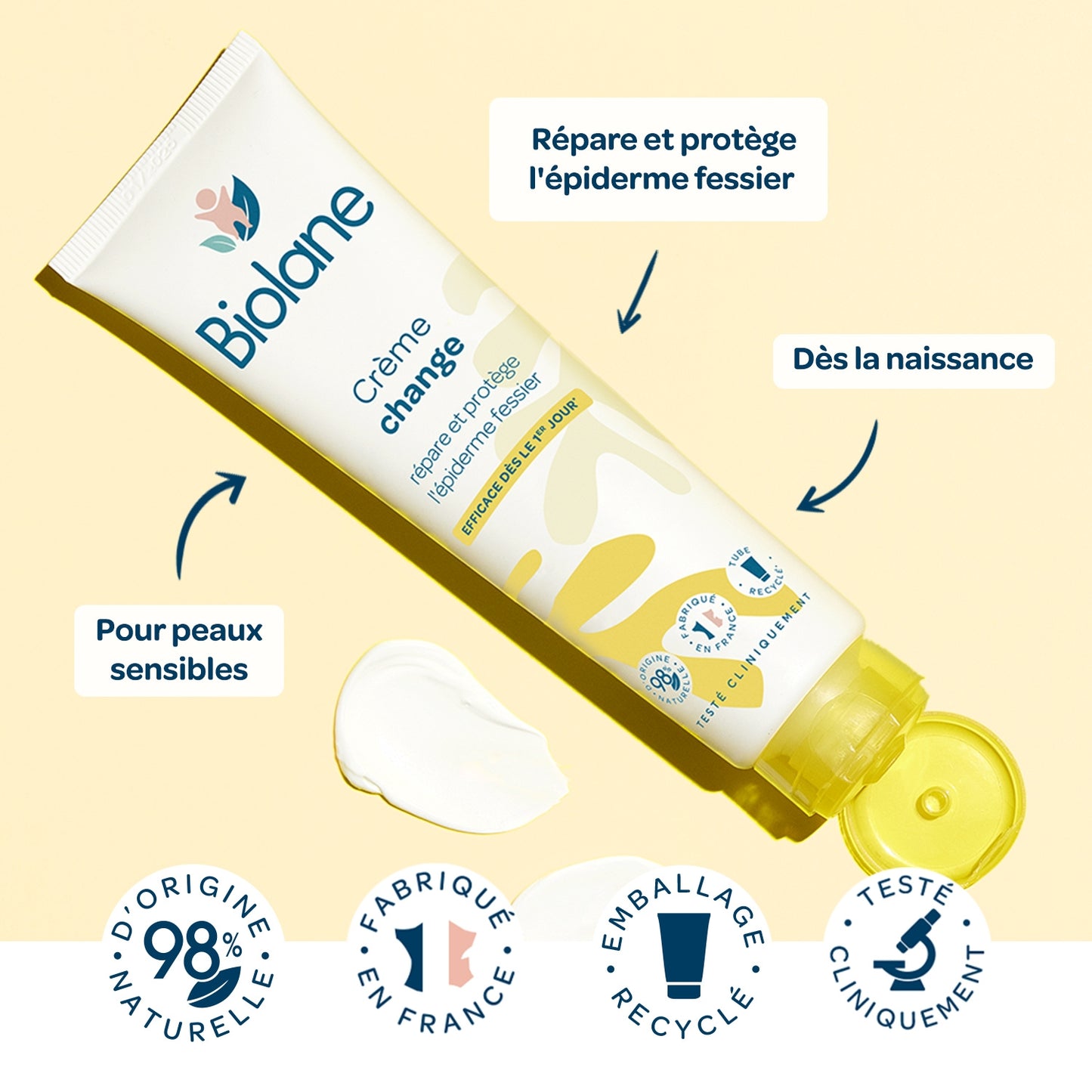 Crème change bébé Dermo-pédiatrie Siège bébé Répare et protège BIOLANE 