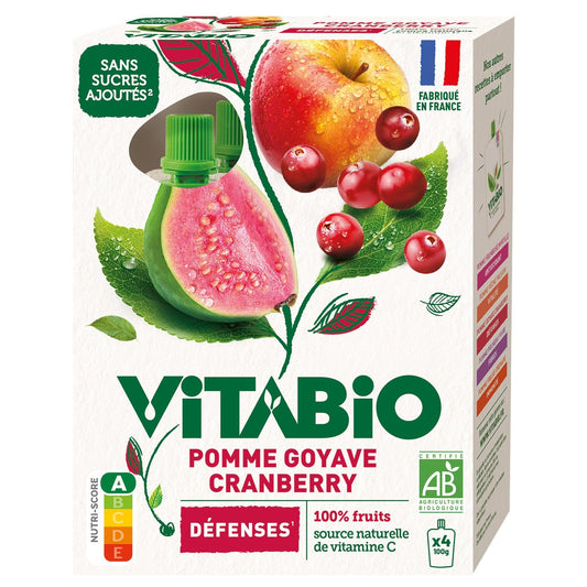 Compote Pomme, Goyave et Cranberry Défenses Bio VITABIO les 4 gourdes de 100g