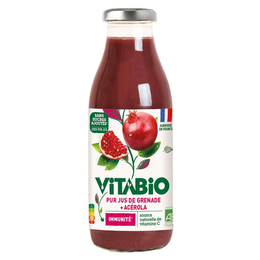 Jus Grenade 100% Pur Jus Sans Sucres Ajoutés Bio VITABIO la bouteille de 50cl