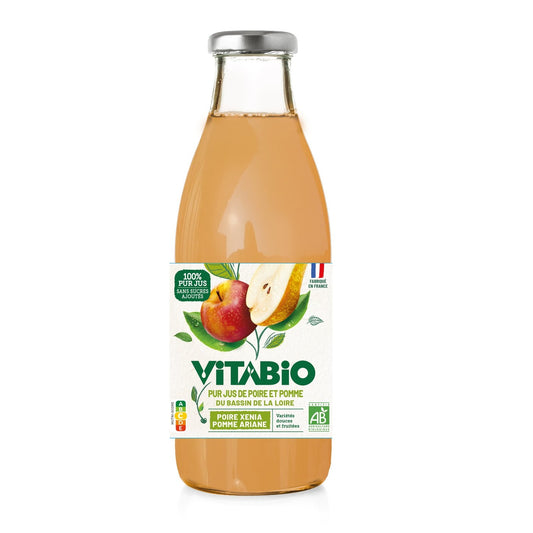Jus de Poire Xénia et Pomme Ariane Pur Bio VITABIO la bouteille de 75cL