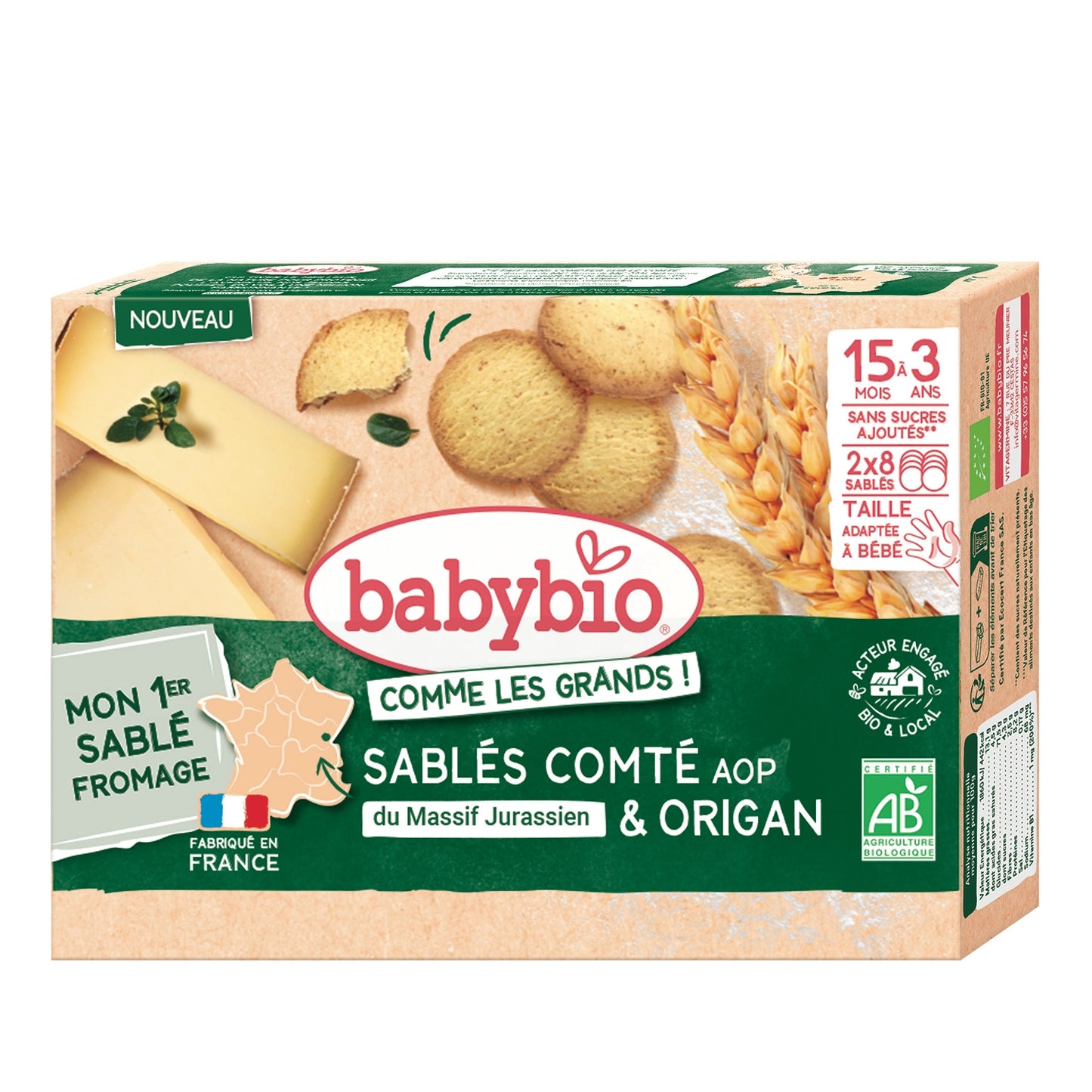 Sablés pour Bébé dès 15 mois Comté AOP du Massif Jurassien et Origan BABYBIO 