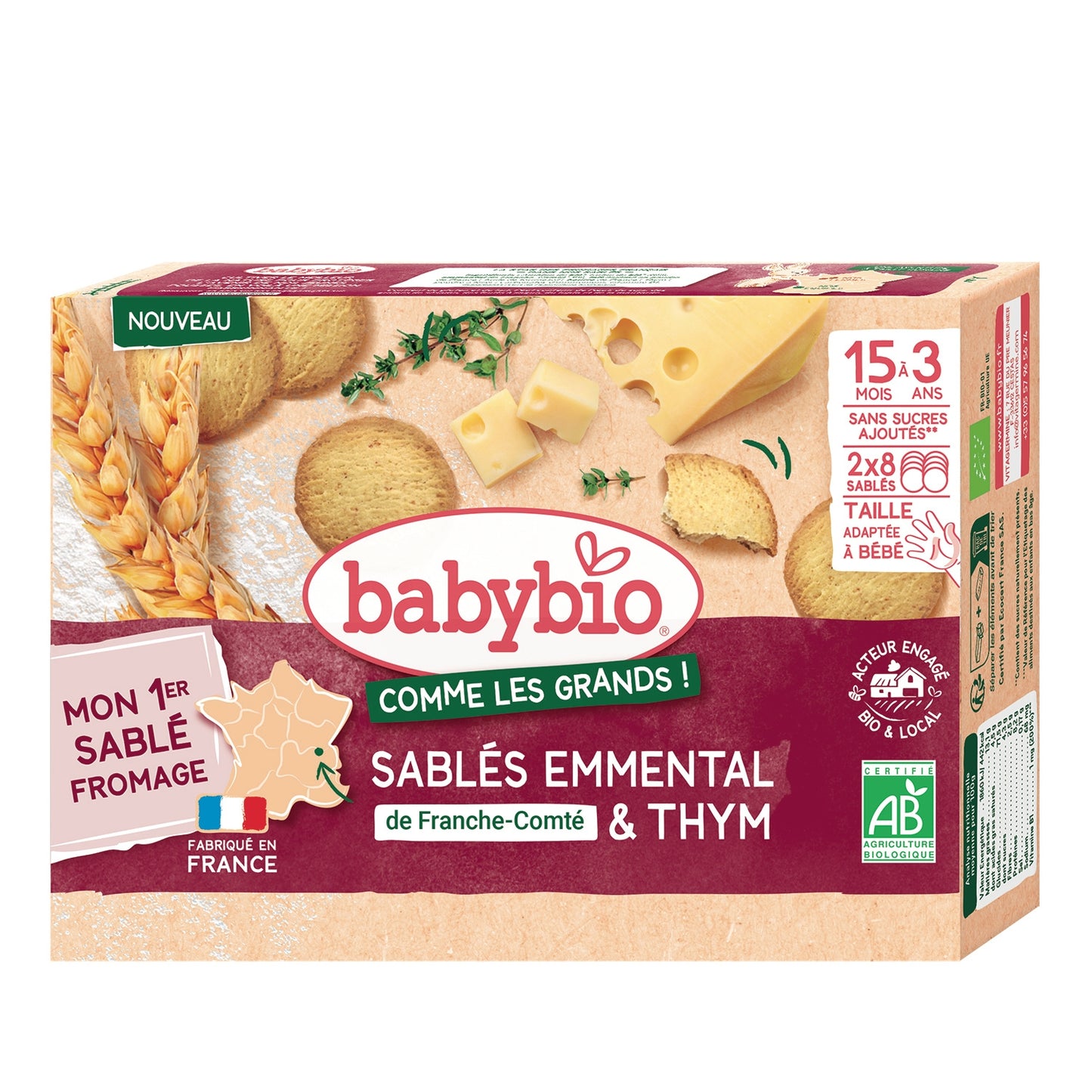 Sablés pour Bébé dès 15 mois Emmental de Franche-Comté et Thym BABYBIO 