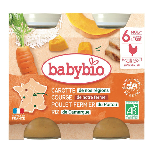 Plat Bébé Dès 6 Mois Carotte Courge Poulet Babybio BABYBIO les 2 pots de 200 g
