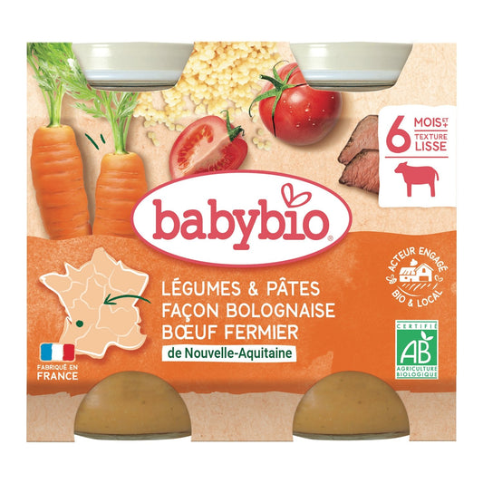 Plat Bébé Dès 6 Mois Légumes Pâtes Bolo Babybio BABYBIO les 2 pots de 200 g