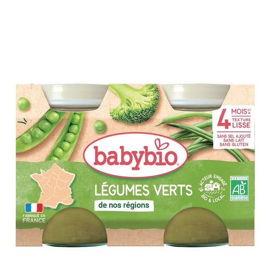 Plat Bébé Dès 4 Mois Légumes Verts BABYBIO les 2 pots de 130 g