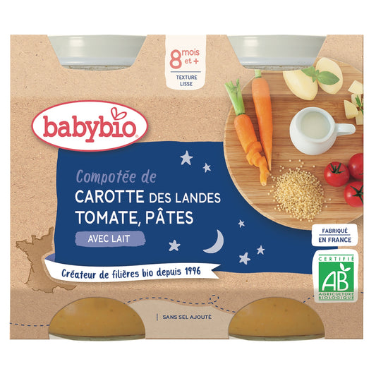 Baby Evening Meal From 8 Months Carrot Tomato Pasta Menu of the Day BABYBIO