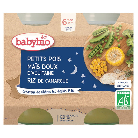 Evening Meal for Babies From 6 Months Peas Corn Rice Good Night BABYBIO
