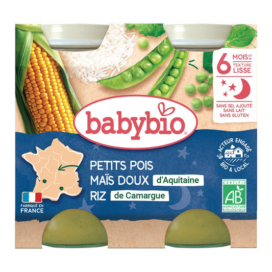 Evening Meal for Babies From 6 Months Peas Corn Rice Good Night BABYBIO