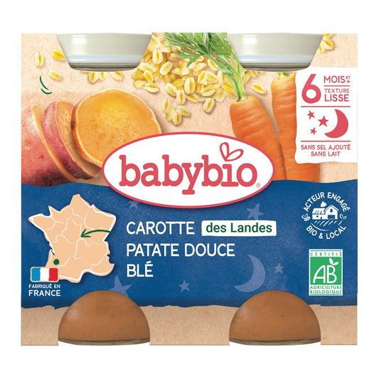Plat Bébé du Soir Dès 6 Mois Carotte Patate Blé Babybio Bonne Nuit BABYBIO les 2 pots de 200 g