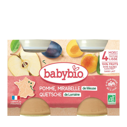 Compotes Bébé Dès 4 Mois Mirabelle Pomme Sans Sucres Ajoutés Bio BABYBIO les 2 pots de 130g