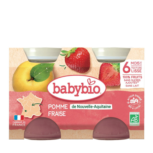 Compotes Bébé Dès 6 Mois Pomme Fraise Sans Sucres Ajoutés Bio BABYBIO les 2 pots de 130g
