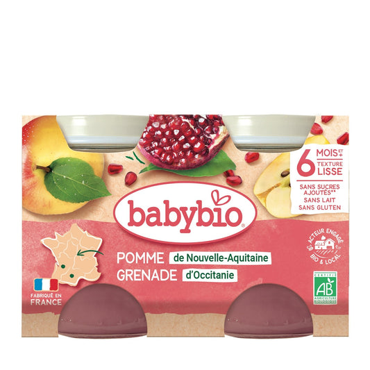 Compotes Bébé Dès 6 Mois Pomme Grenade Sans Sucres Ajoutés Bio BABYBIO les 2 pots de 130g