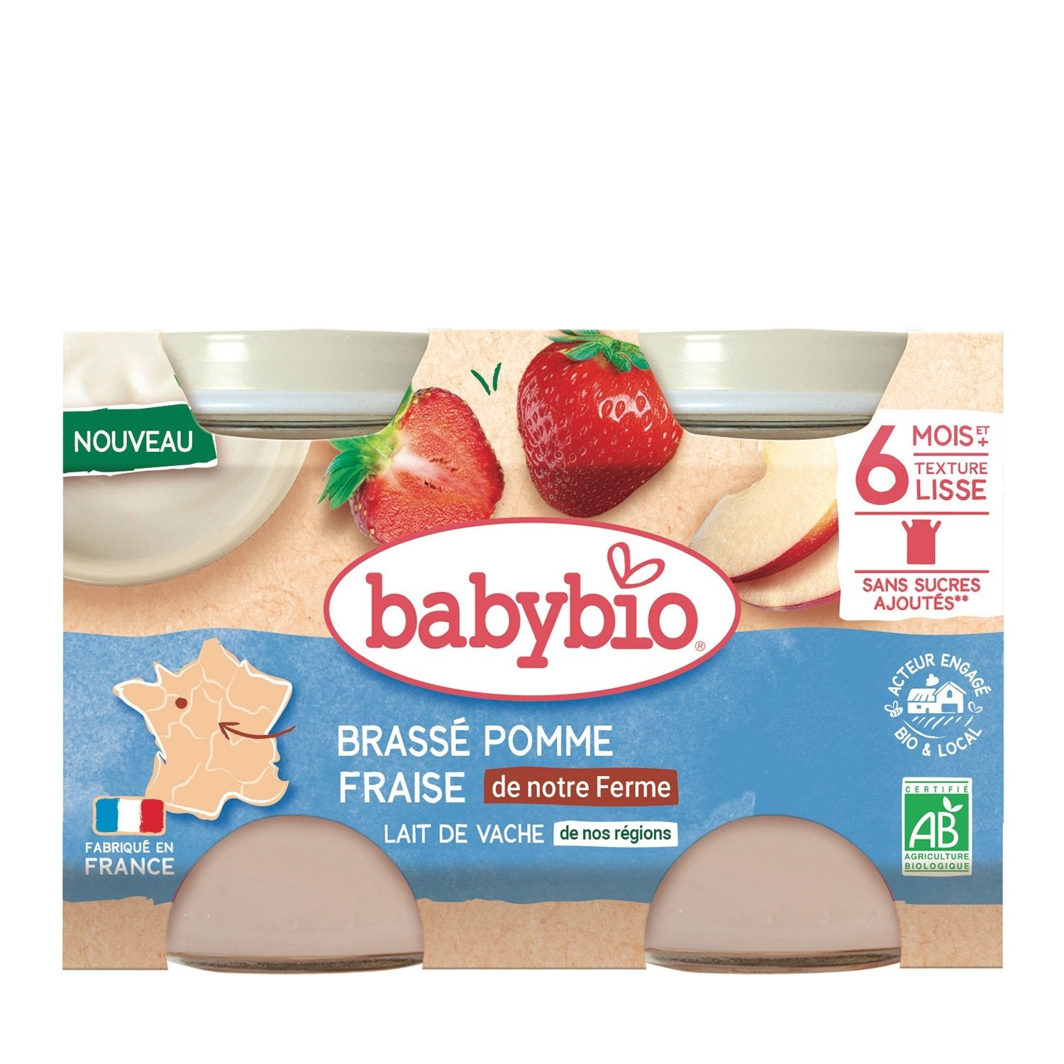 Brassé Pomme de Nouvelle Aquitaine Fraise BABYBIO les 2 pots