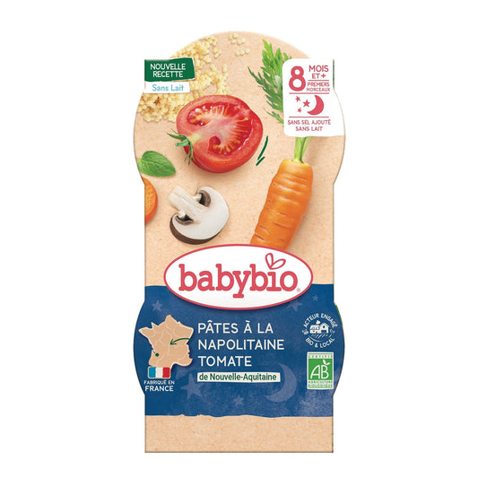 Plat Bébé du Soir Dès 8 Mois Pâtes Napolitaine BABYBIO les 2 bols de 200 g