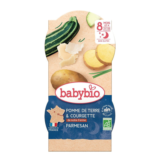 Plat Bébé du Soir Dès 6 Mois Pomme de Terre Courgette et Parmesan BABYBIO le lot de 2 pots de 400g