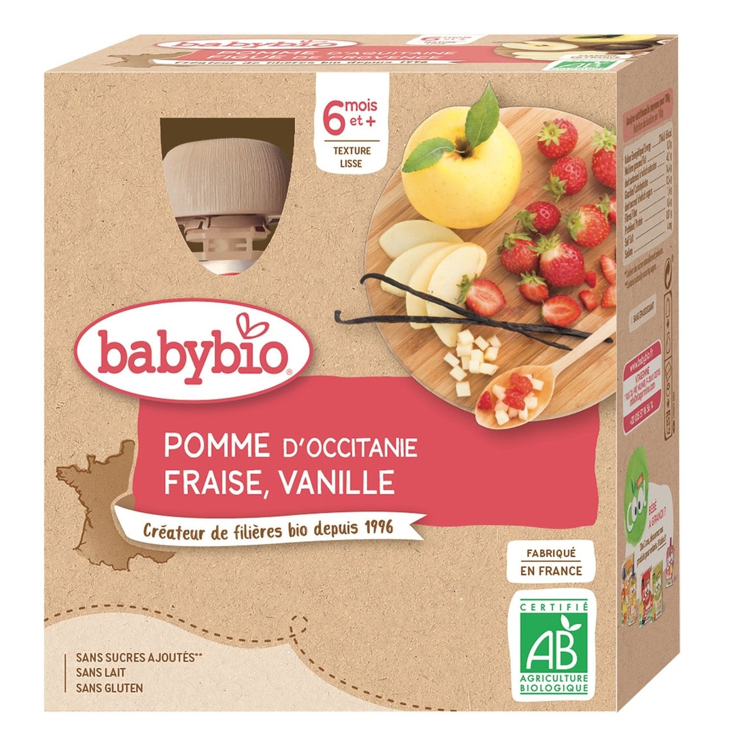 [ANTI-GASPILLAGE] Compotes Bébé à Boire Dès 6 Mois Pomme Fraise Vanille Sans Sucres Ajoutés Bio BABYBIO - Date de durabilité minimale : 04/11/2025