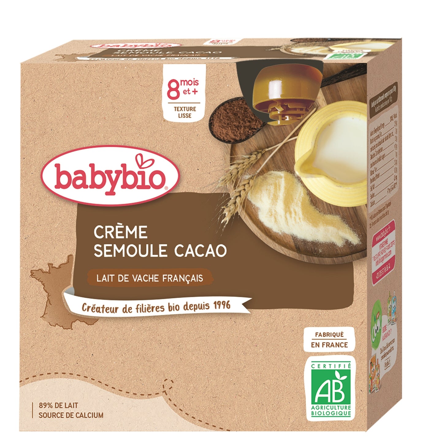 Baby-Desserts zum Trinken ab 8 Monaten Bio-Kakao-Grieß BABYBIO