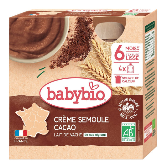 Desserts Bébé à Boire Dès 8 Mois Semoule Cacao Bio BABYBIO les 4 gourdes de 85g