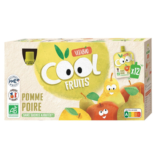 Compote Pomme Poire Bio Sans Sucres Ajoutés VITABIO les 12 gourdes