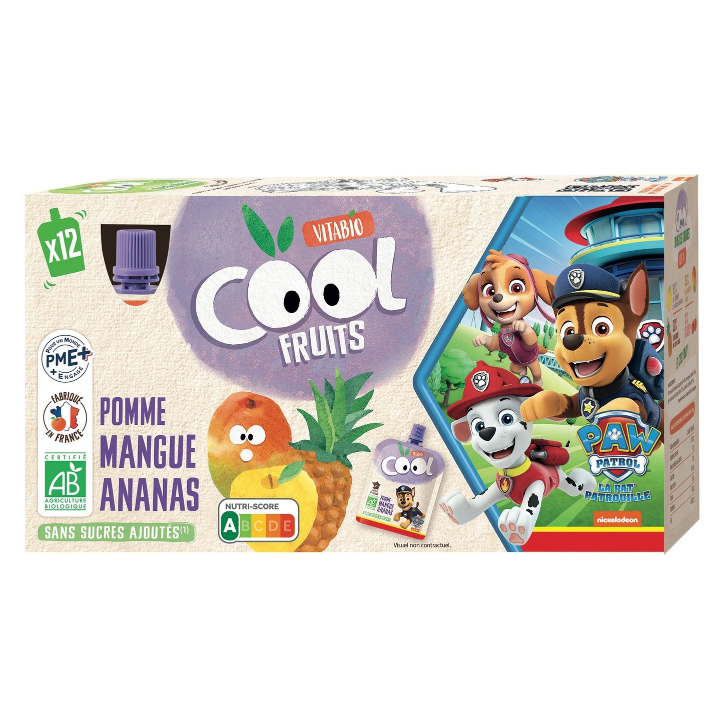 Paw Patrol Trinkkompott mit französischem Apfel, Mango, Ananas, ohne Zuckerzusatz, Bio Vitabio