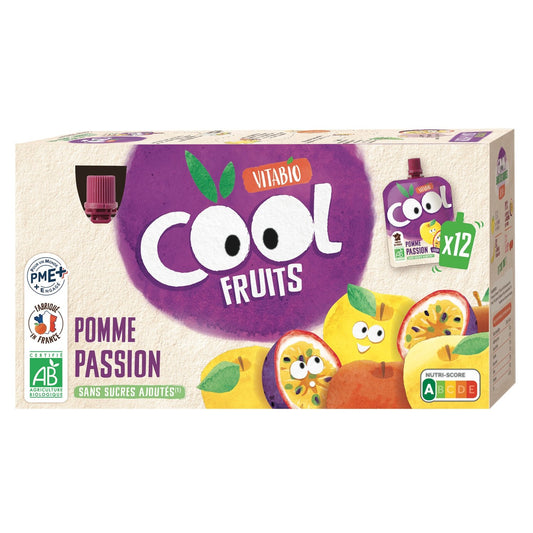 Compote à Boire Pomme de France Passion Sans Sucres Ajoutés Bio VITABIO 12 gourdes de 90g