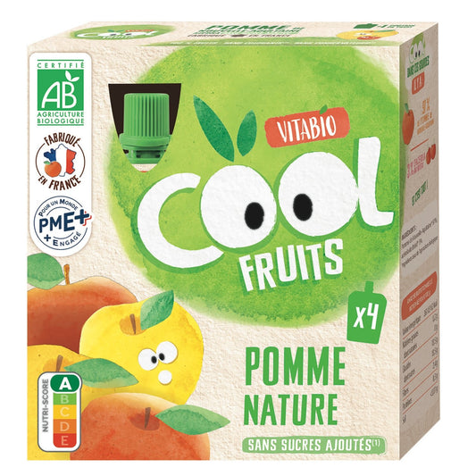 Compote à Boire Pomme de France Acérola Sans Sucres Ajoutés Bio VITABIO 4 gourdes de 90g