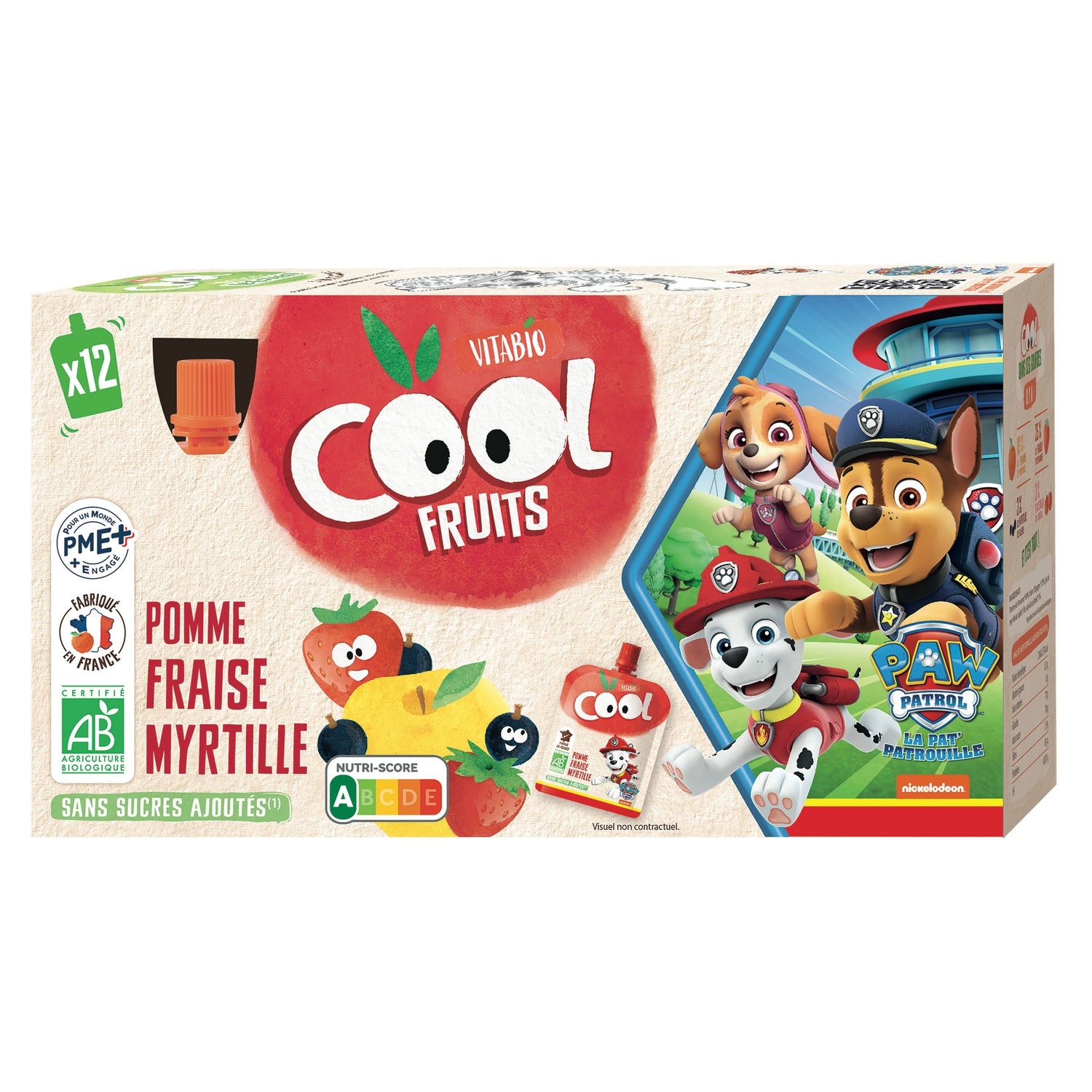 Compote à boire La Pat's Patrouille pomme de France fraise myrtille sans sucres ajoutés Bio COOL FRUITS VITABIO 