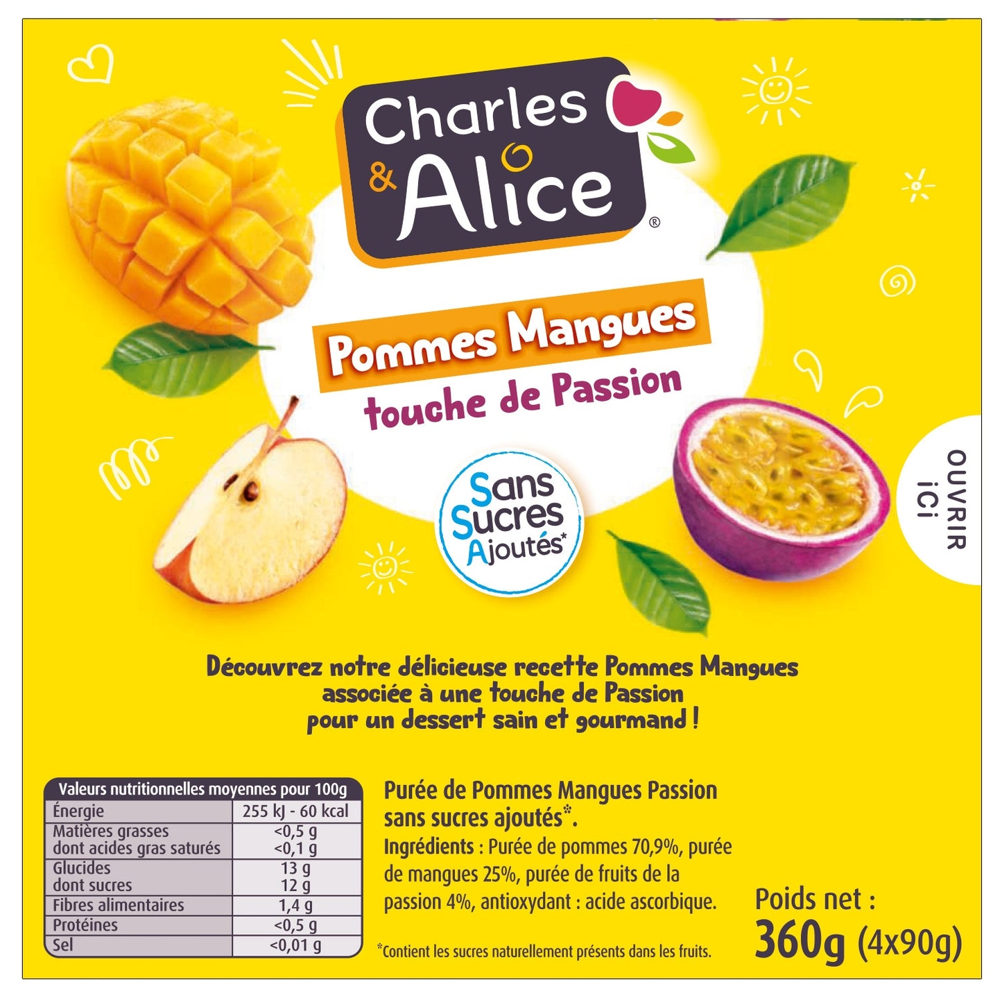 Compote Pomme Mangue Passion Sans Sucres Ajoutés CHARLES & ALICE 
