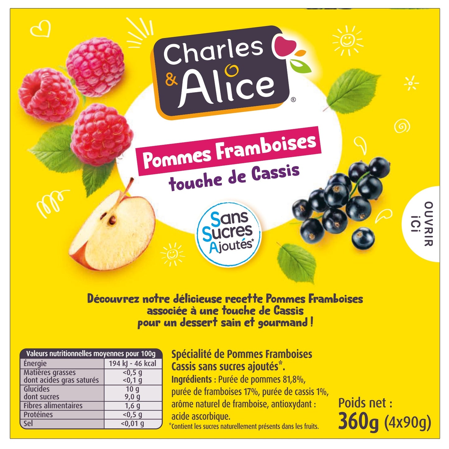 Compote Pomme Framboise Cassis Sans Sucres Ajoutés CHARLES & ALICE 