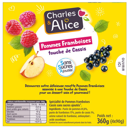 Compote Pomme Framboise Cassis Sans Sucres Ajoutés CHARLES & ALICE 