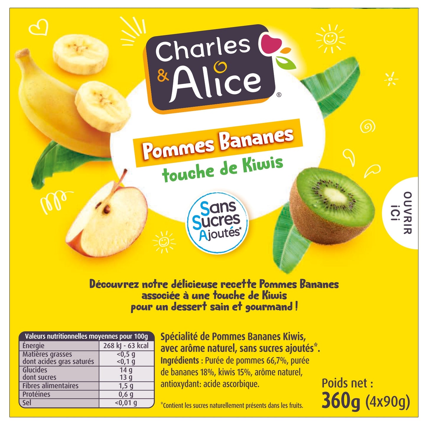Compote Pomme Banane Kiwi Sans Sucres Ajoutés CHARLES & ALICE 